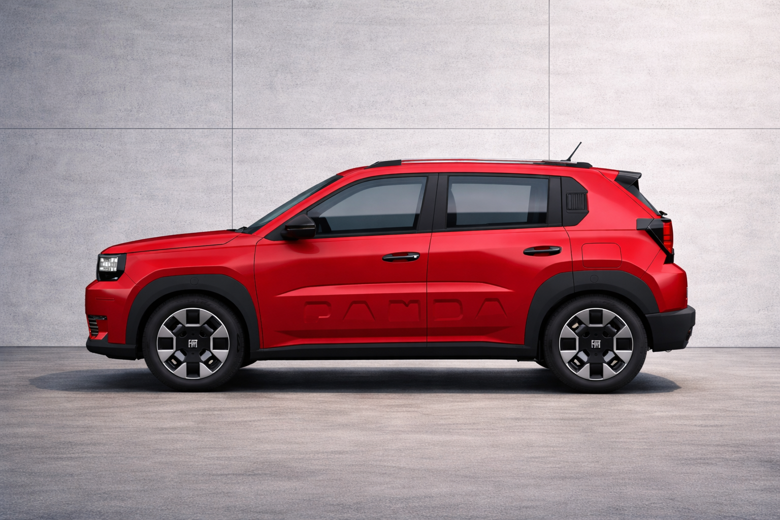 Fiat Grande Panda in Passione Red showcasing its side profile and bold SUV-inspired styling.
